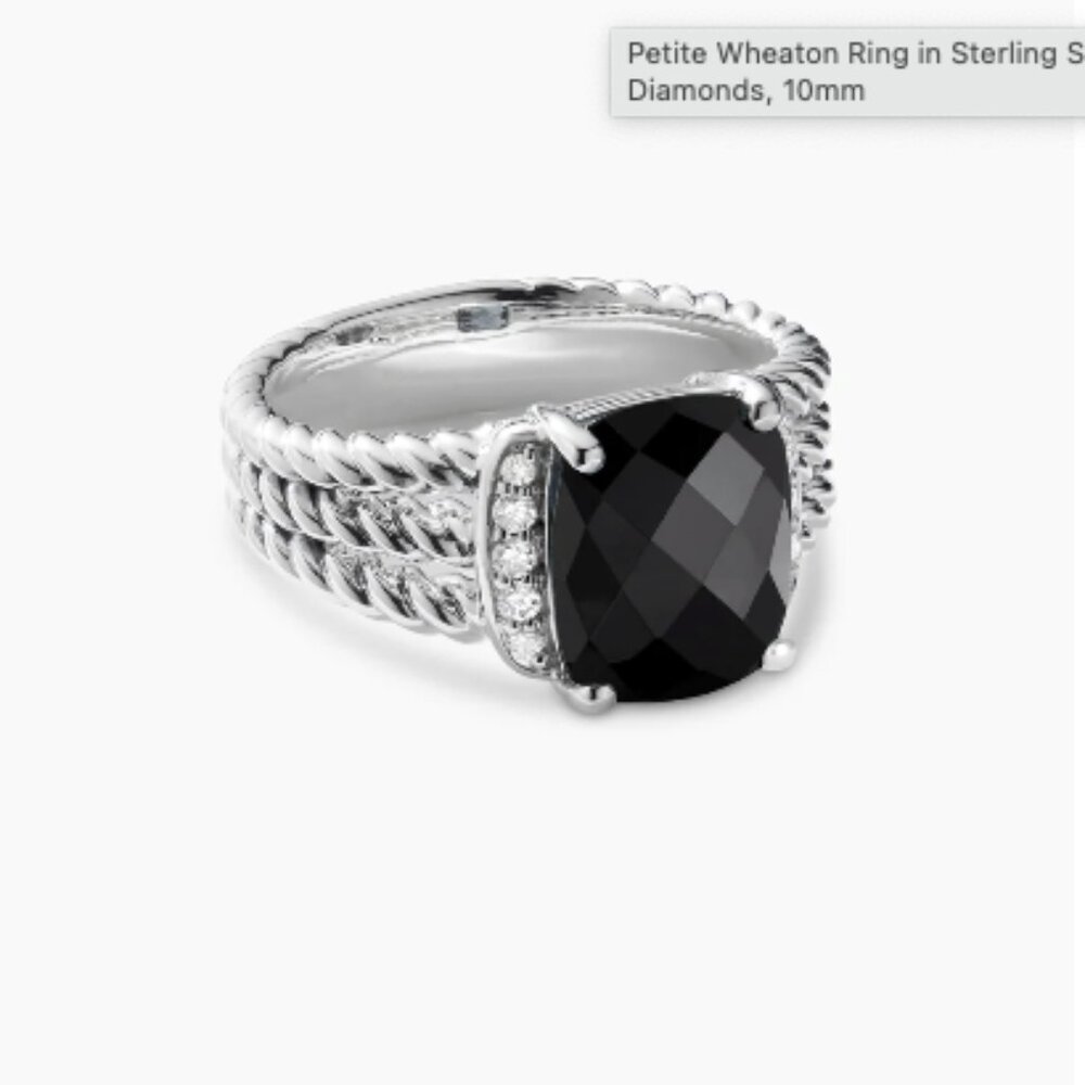 Petite Wheaton® Sterling Silver with Black Onyx and Diamonds, 10mm; Size 6.5
